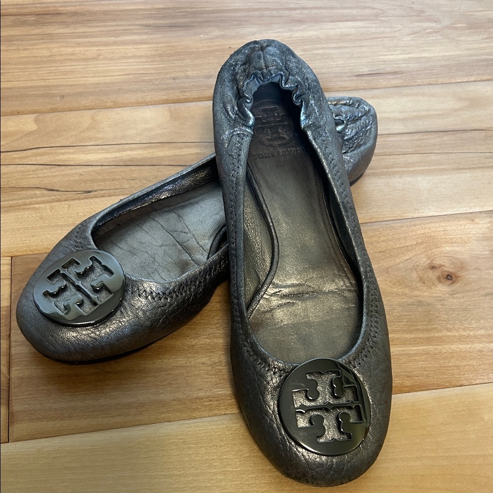Tory Burch Shimmering Pewter Ballet Flats